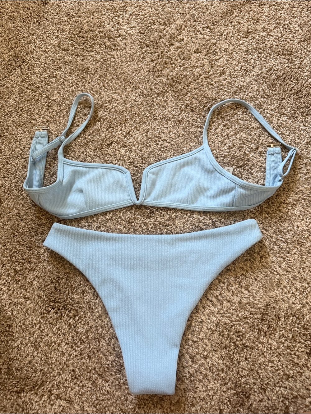 ZAFUL Light Blue Ribbed V-Notch Bikini Set